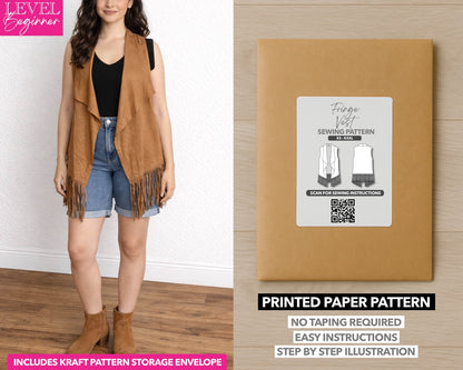 Fringe Open Front Vest printed sewing pattern with easy instructions and step by step illustrations.