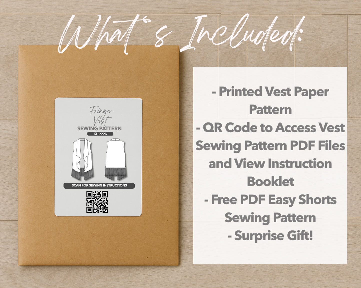 What is included with the printed Fringe Open Front Vest paper sewing pattern