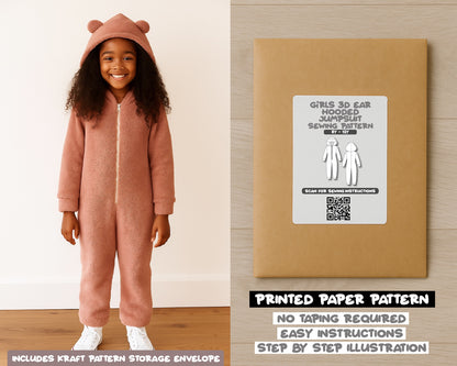Girls 3D Ear Hooded Sleep Jumpsuit Sewing Pattern