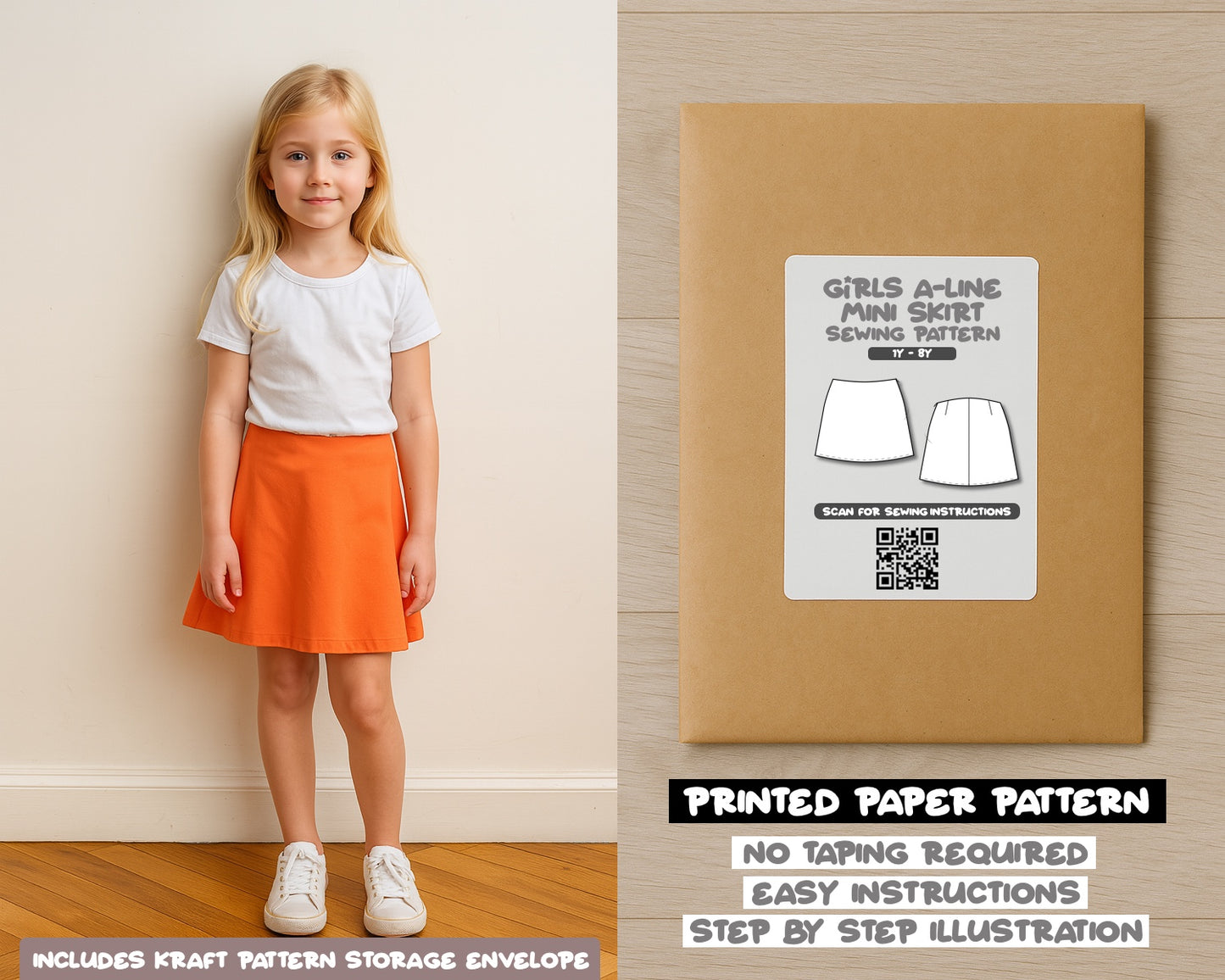 Girls A-Line Mini Skirt Sewing Pattern