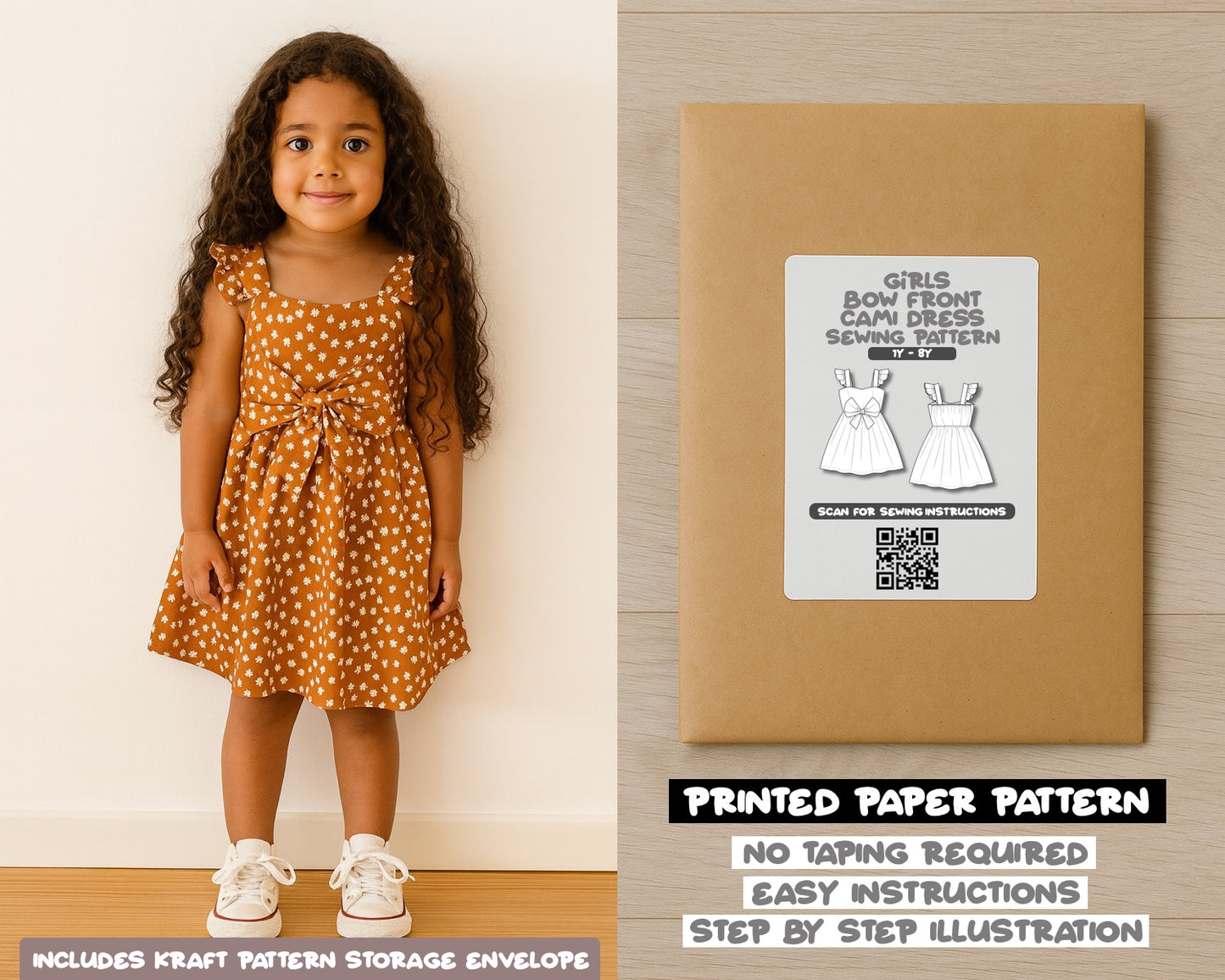 Girls Bow Front Cami Dress Sewing Pattern