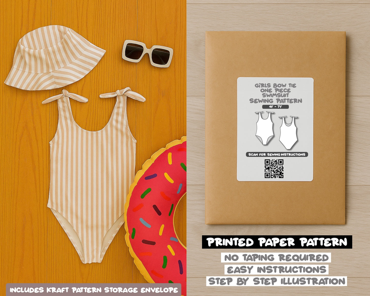 Girls Bow Tie One PIece Swimsuit Sewing Pattern