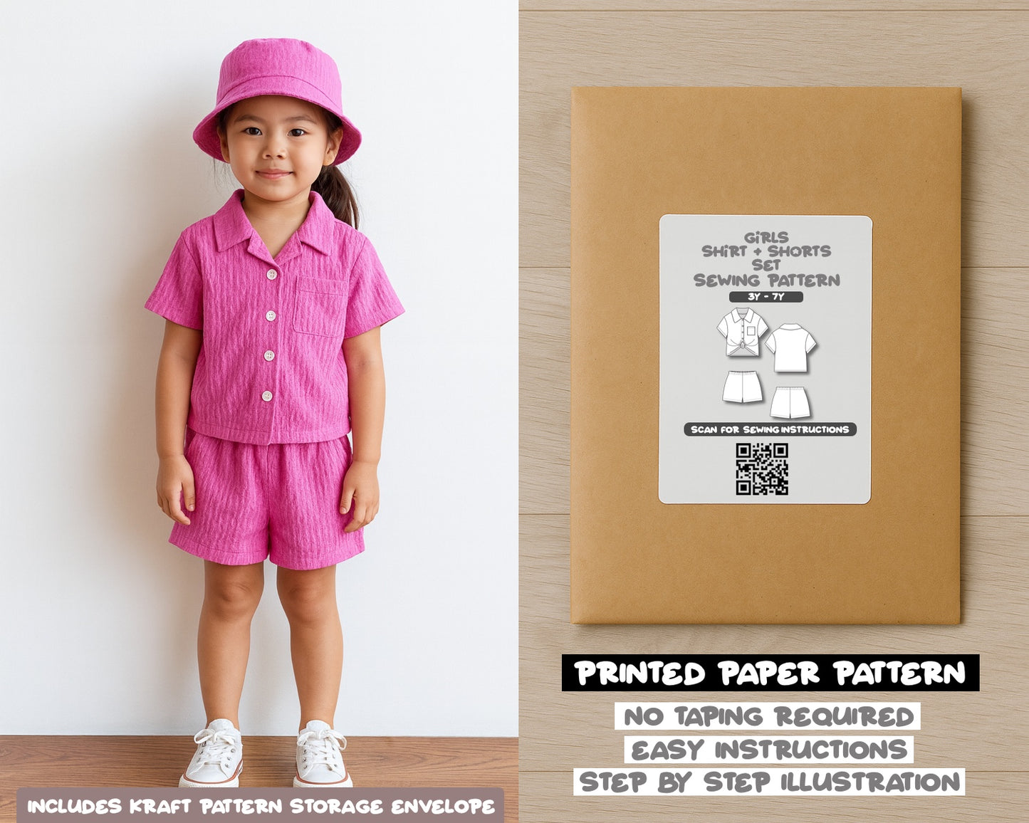Girls Button Front Shirt and Shorts Set Sewing Pattern
