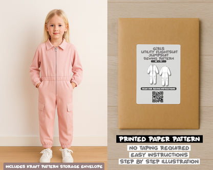 Girls Cargo Utility Flightsuit Jumpsuit Sewing Pattern