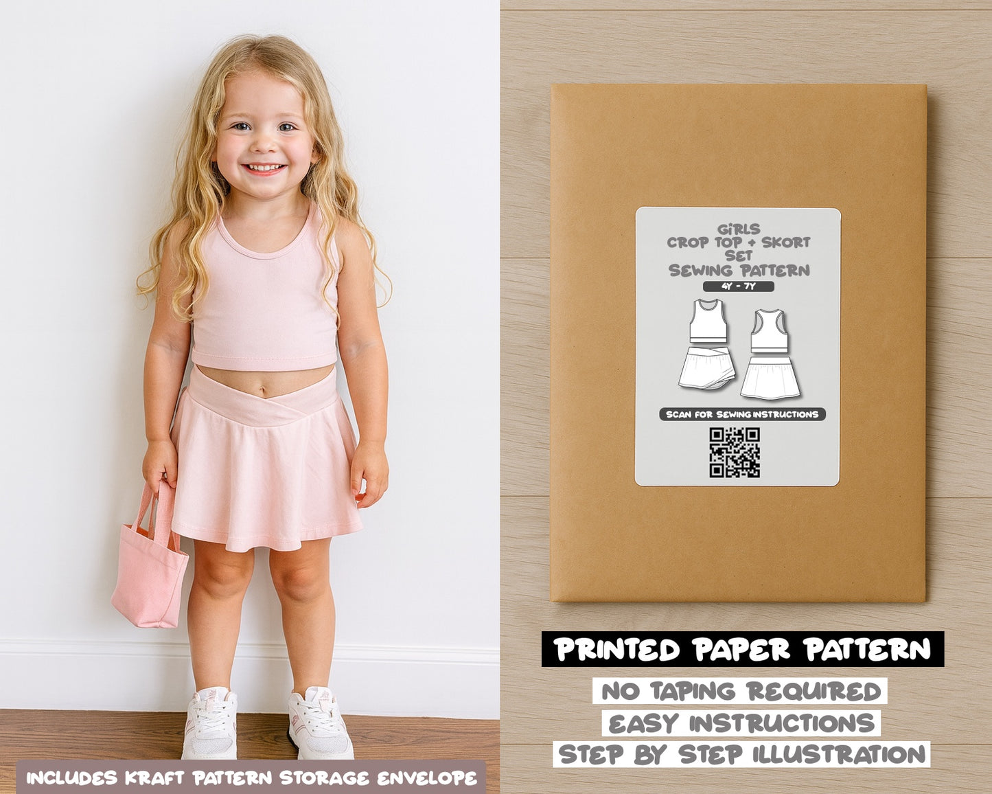 Girls Crop Top and Skort Set Sewing Pattern