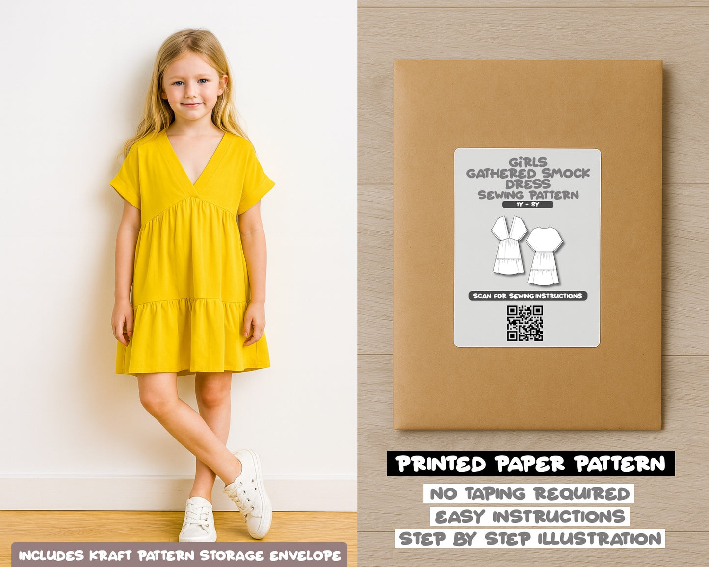 Girls Gathered Smock Dress Sewing Pattern