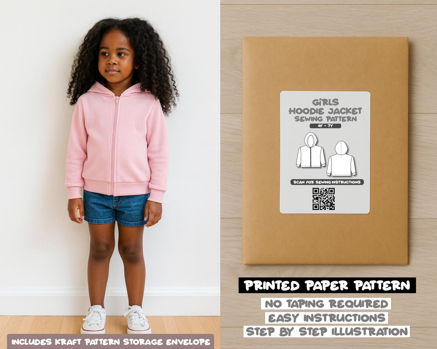Girls Zip Up Hoodie Jacket Sewing Pattern