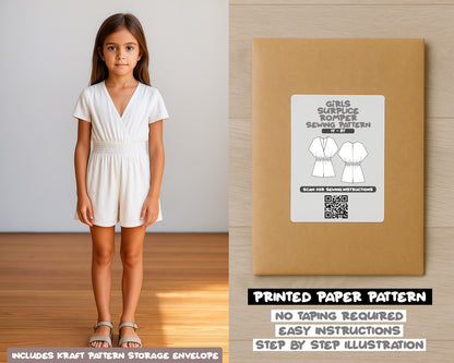 Girls Kimono Sleeve Surplice Romper Sewing Pattern