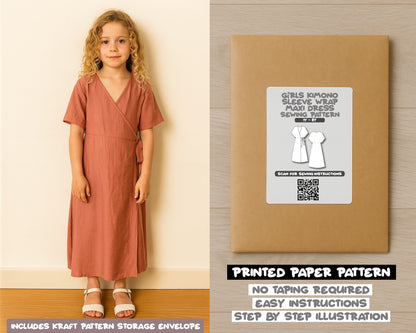 Girls Kimono Sleeve Wrap Maxi Dress Sewing Pattern