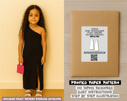 Girls One Shoulder Maxi Dress Sewing Pattern