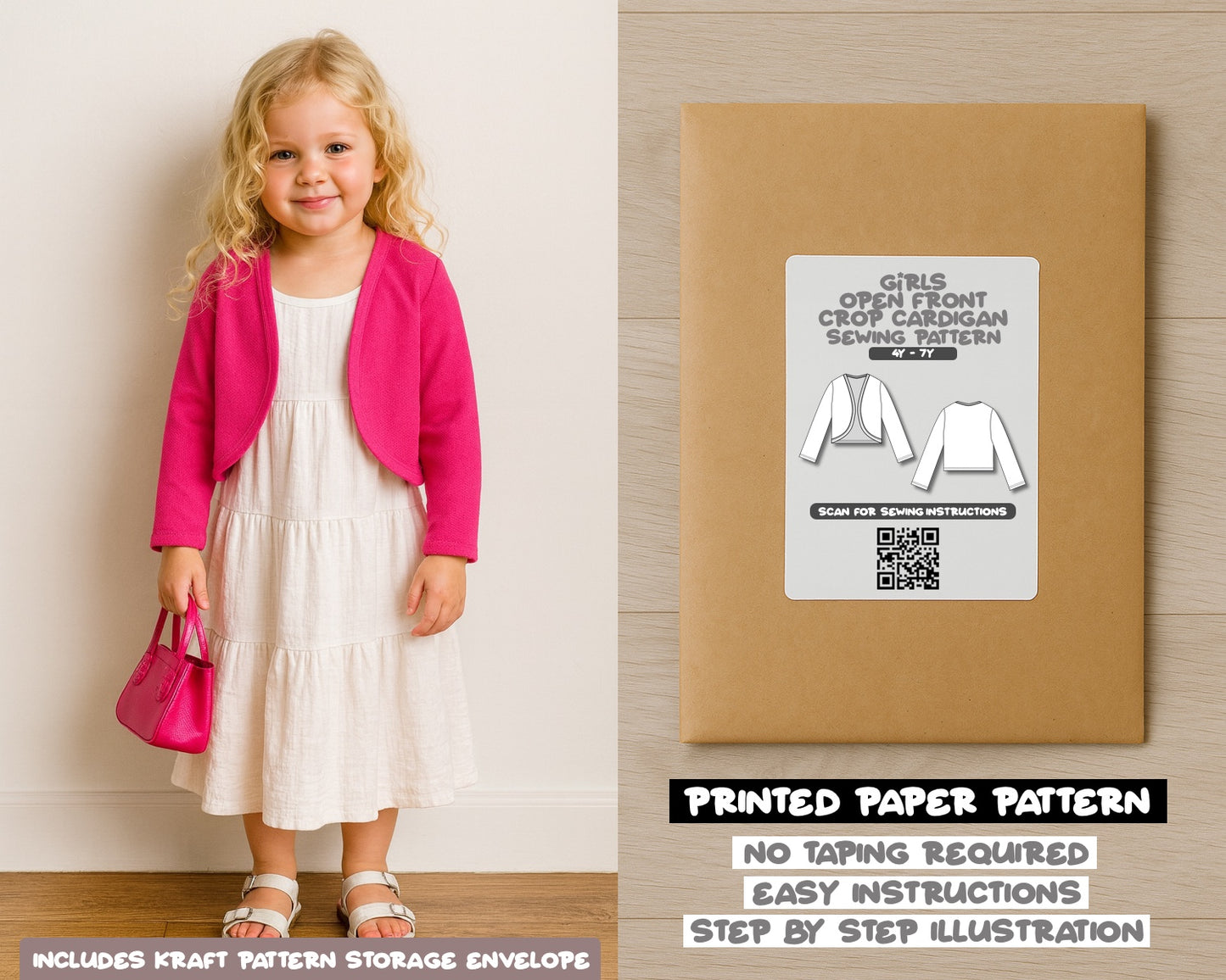 Girls Open Front Crop Cardigan Sewing Pattern