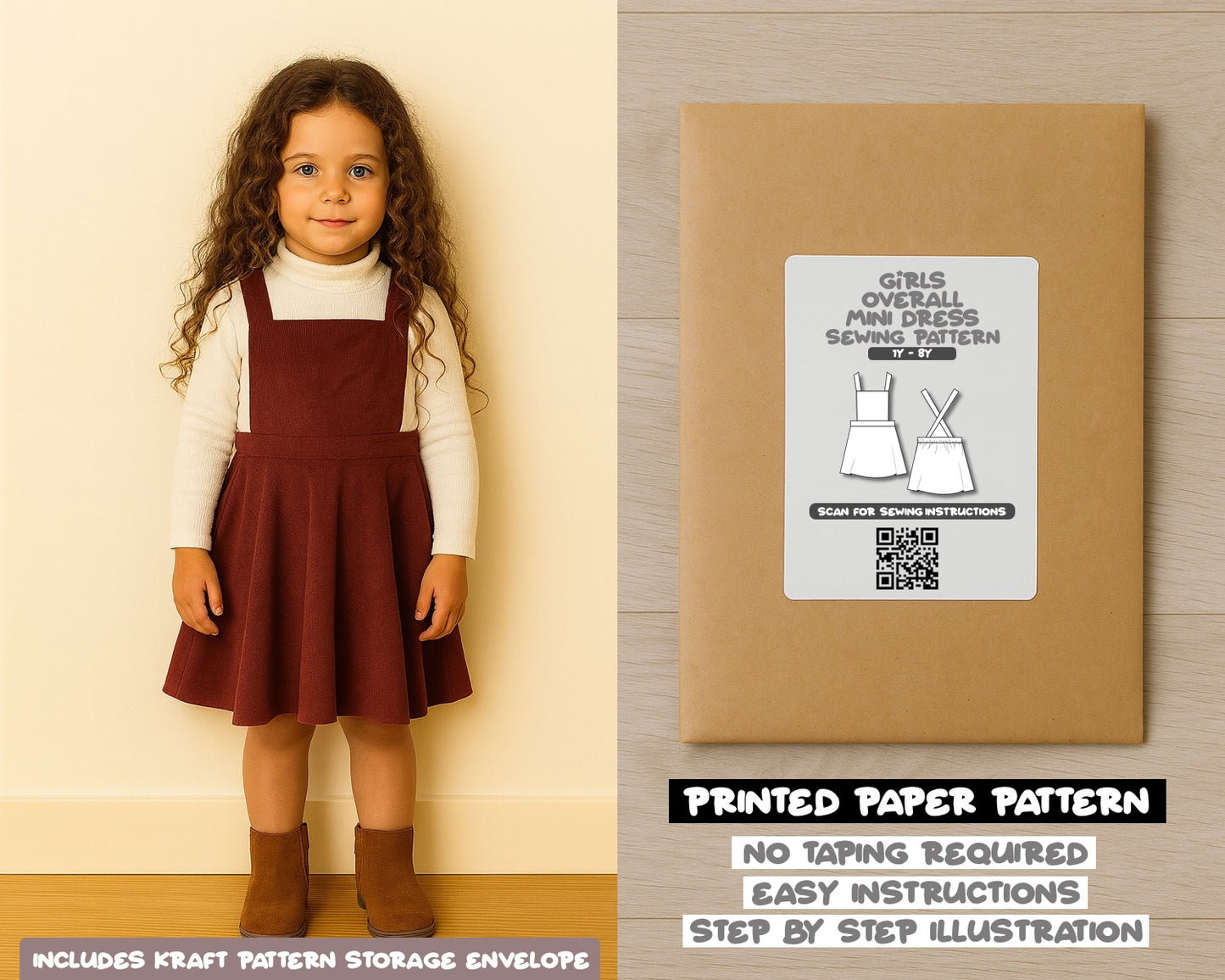 Girls Overall Mini Dress Sewing Pattern
