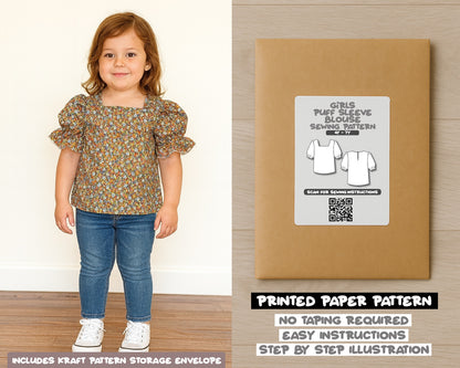 Girls Puff Sleeve Blouse Sewing Pattern