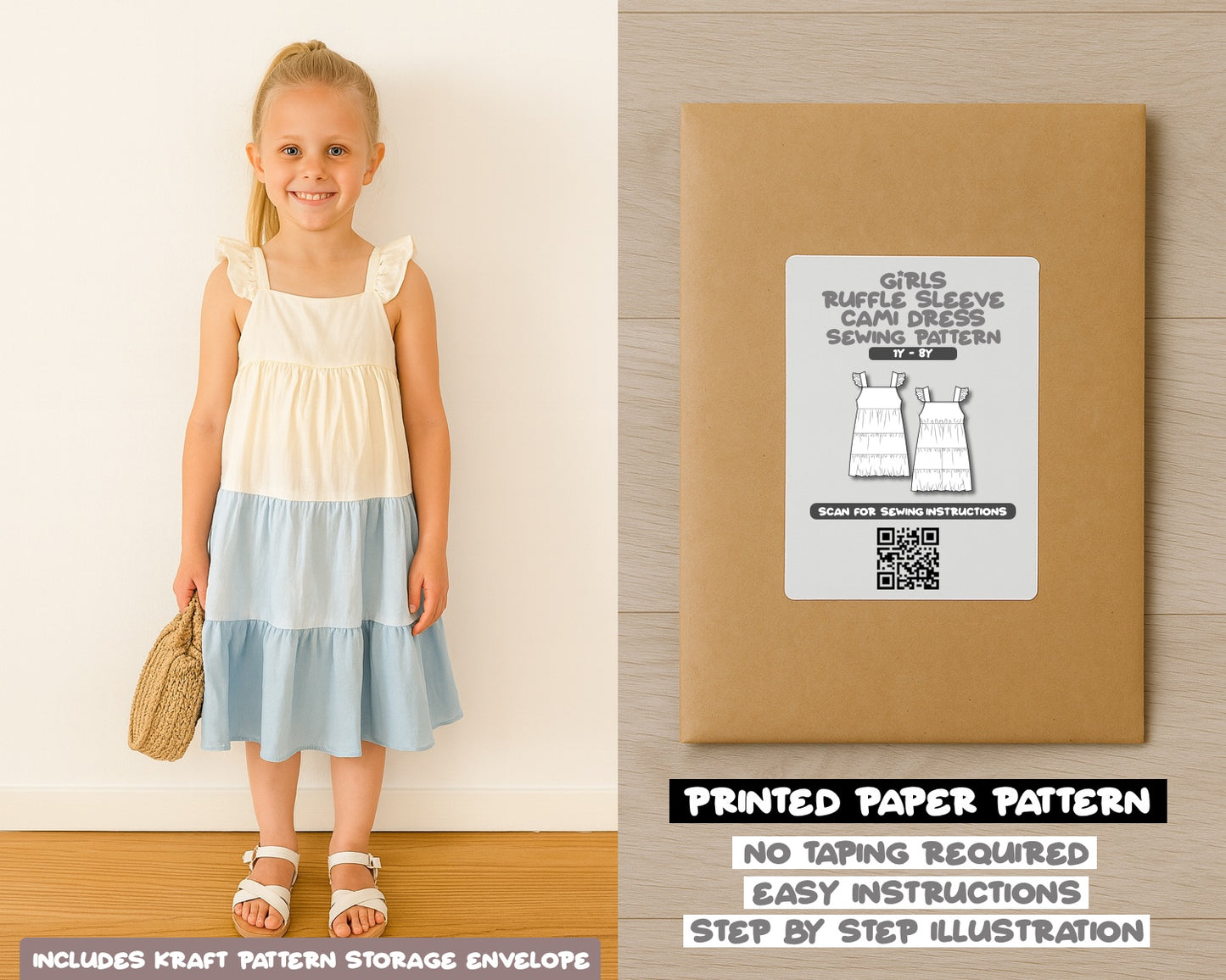 Girls Ruffle Sleeve Cami Dress Sewing Pattern