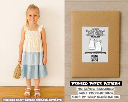 Girls Ruffle Sleeve Cami Dress Sewing Pattern