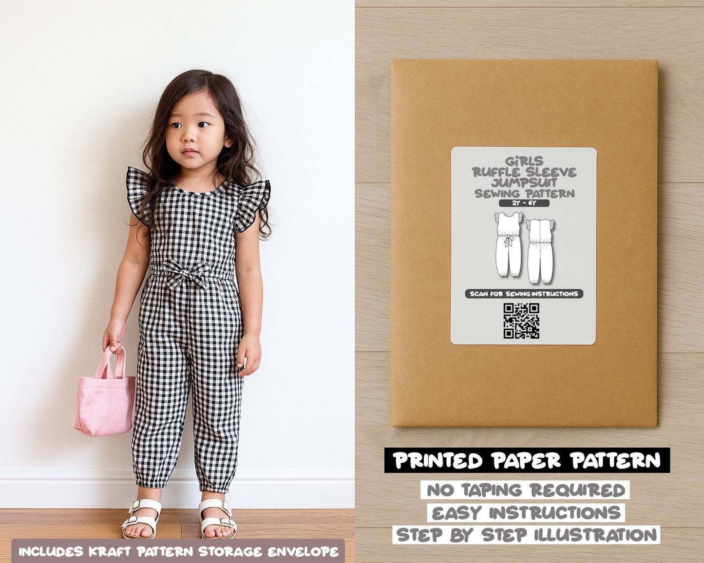 Girls Ruffle Sleeve Jumpsuit Sewing Pattern