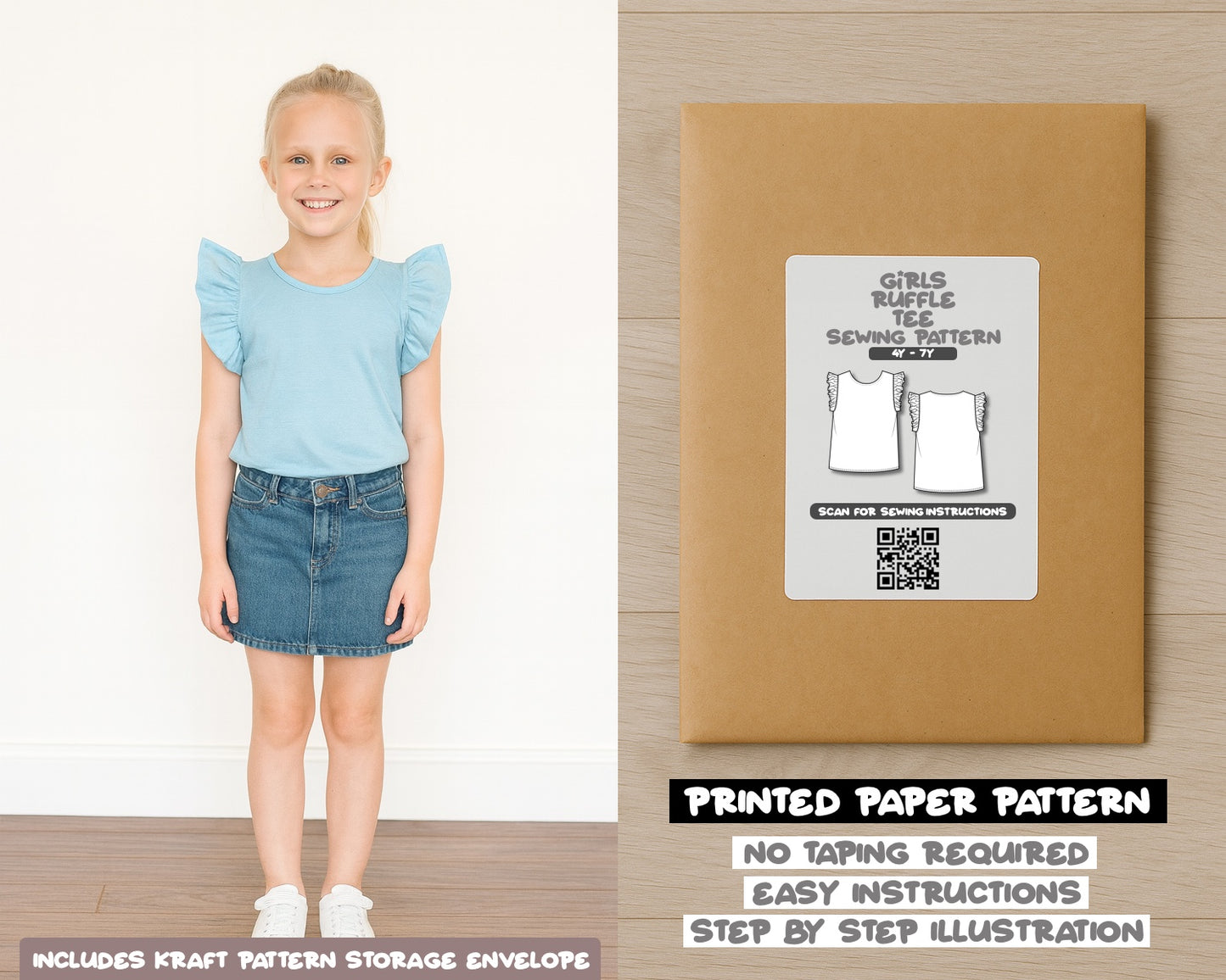 Girls Ruffle Tee Blouse Sewing Pattern
