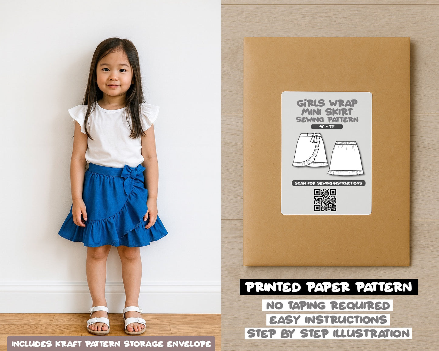 Girls Ruffle Wrap Mini Skirt Sewing Pattern