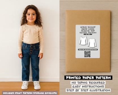 Girls Scoop Neck Long Sleeve Sewing Pattern