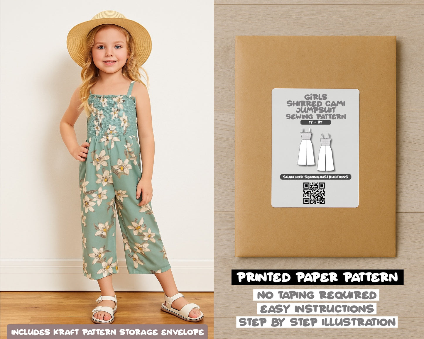 Girls Shirred Cami Jumpsuit Sewing Pattern