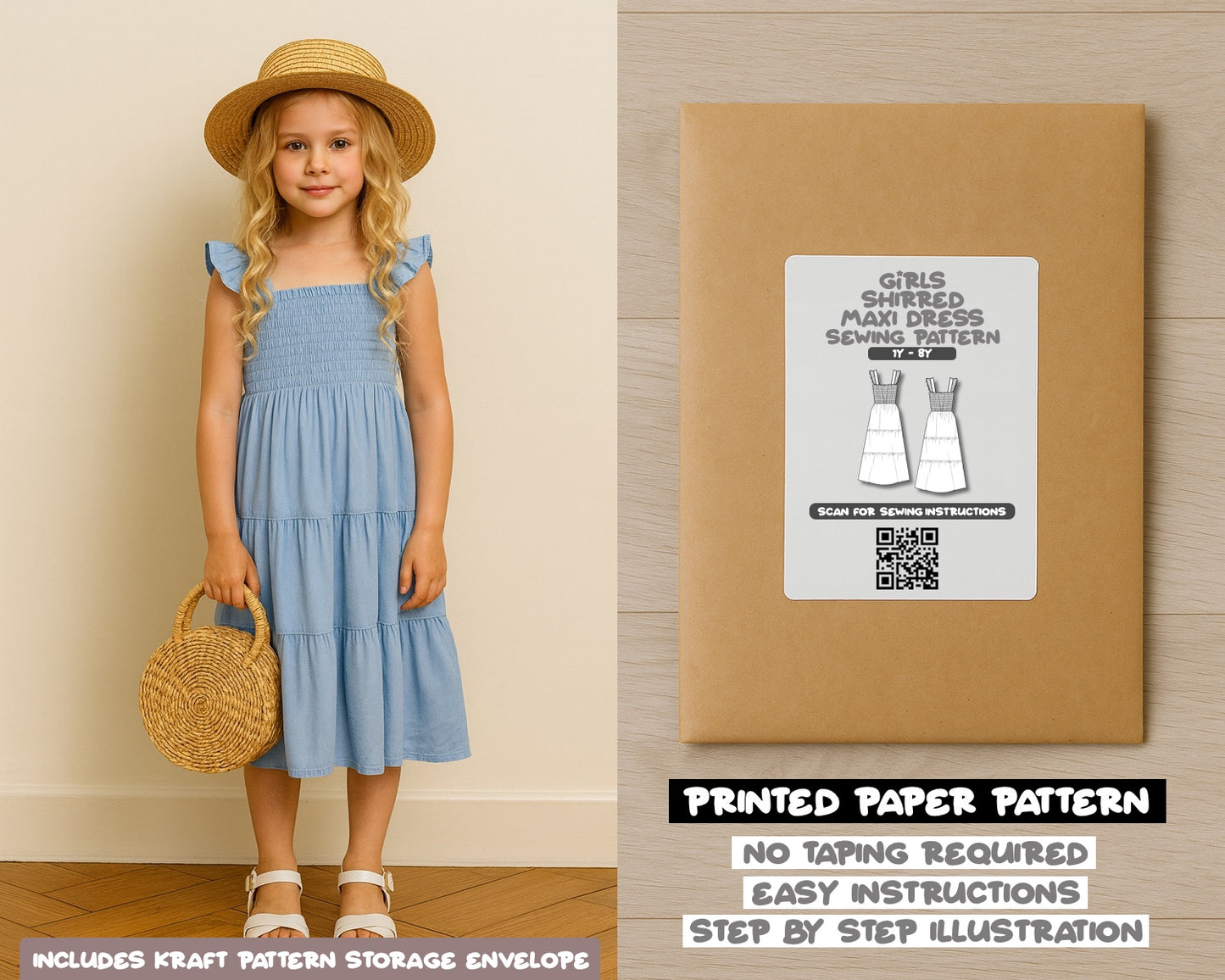 Girls Shirred Maxi Dress Sewing Pattern