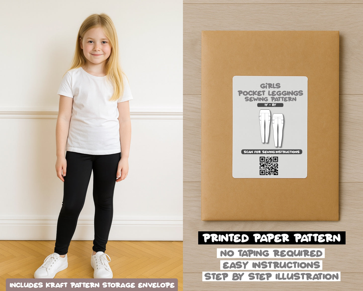 Girls Side Pocket Leggings Sewing Pattern