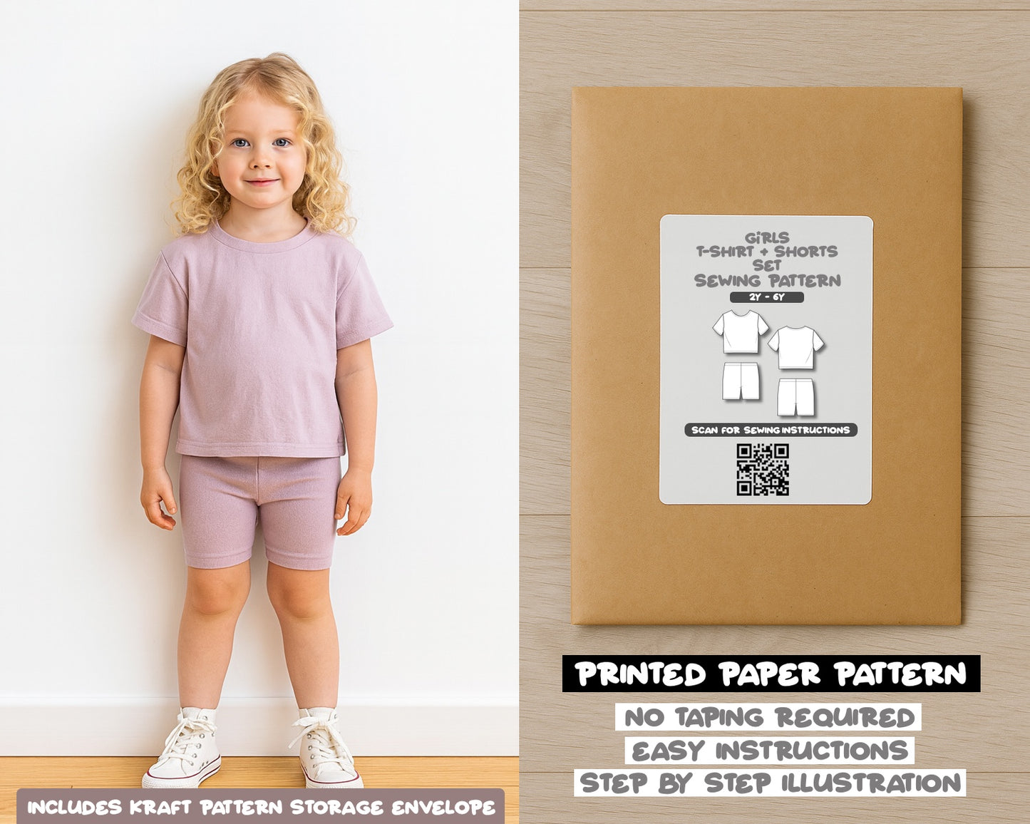 Girls T-Shirt and Biker Shorts Sewing Pattern