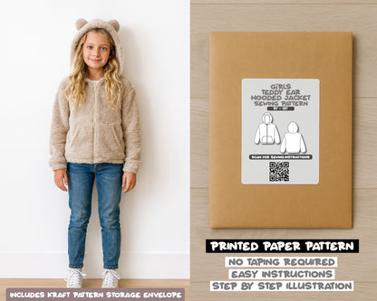 Girls Teddy Ear Hooded Jacket Sewing Pattern