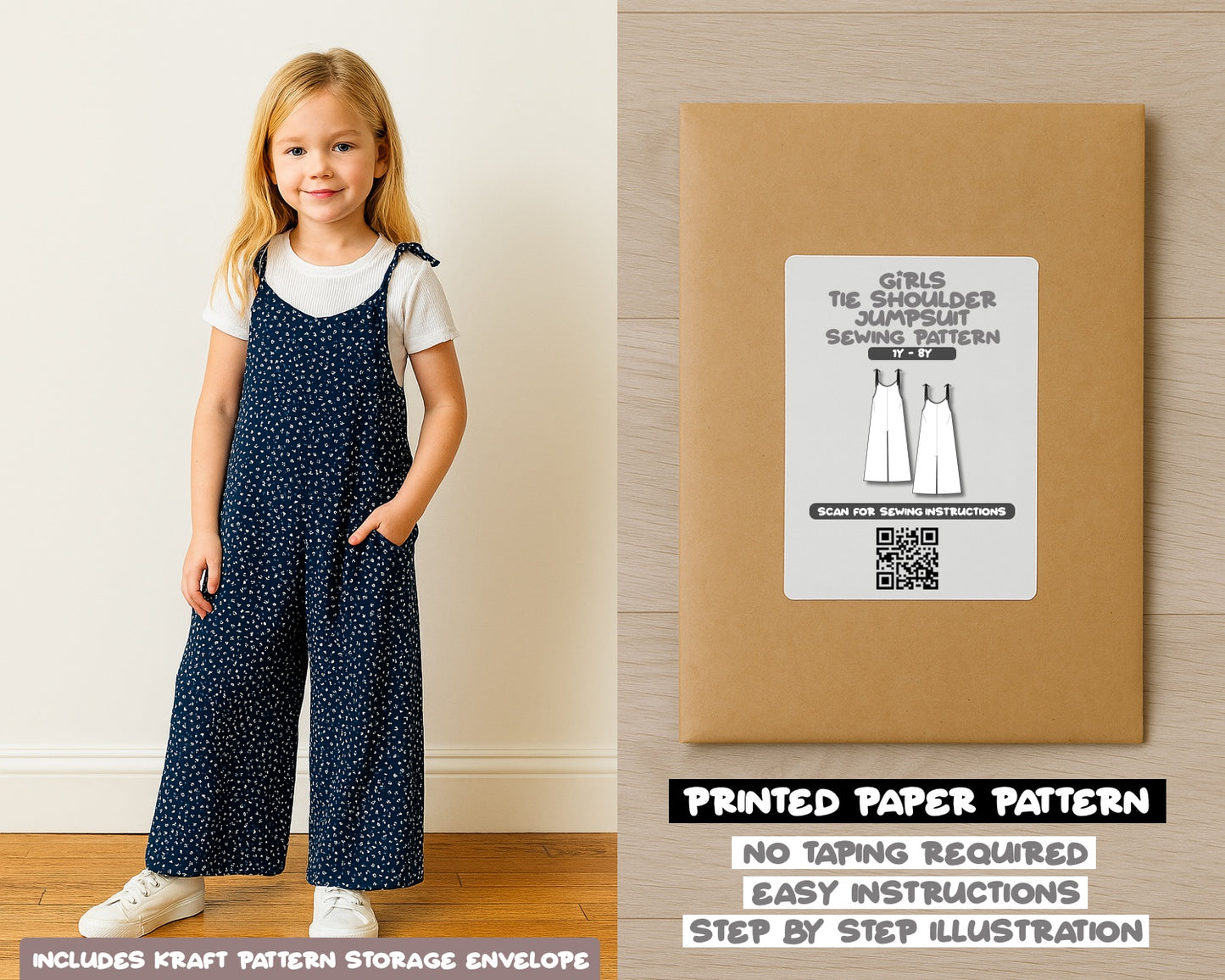 Girls Tie Shoulder Jumpsuit Sewing Pattern