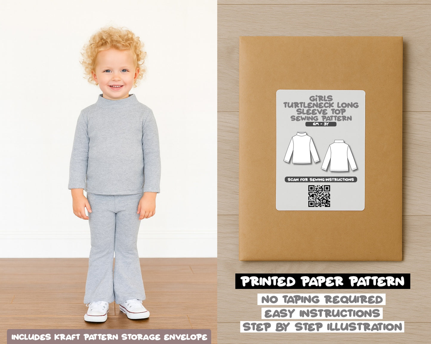 Girls Turtleneck Long Sleeve Top Sewing Pattern