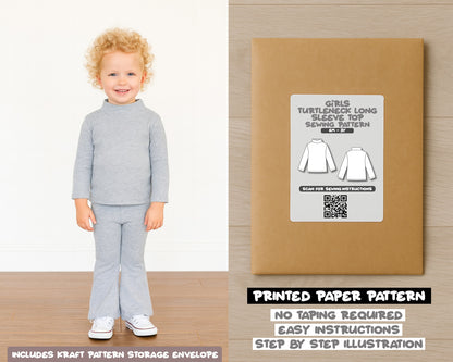 Girls Turtleneck Long Sleeve Top Sewing Pattern