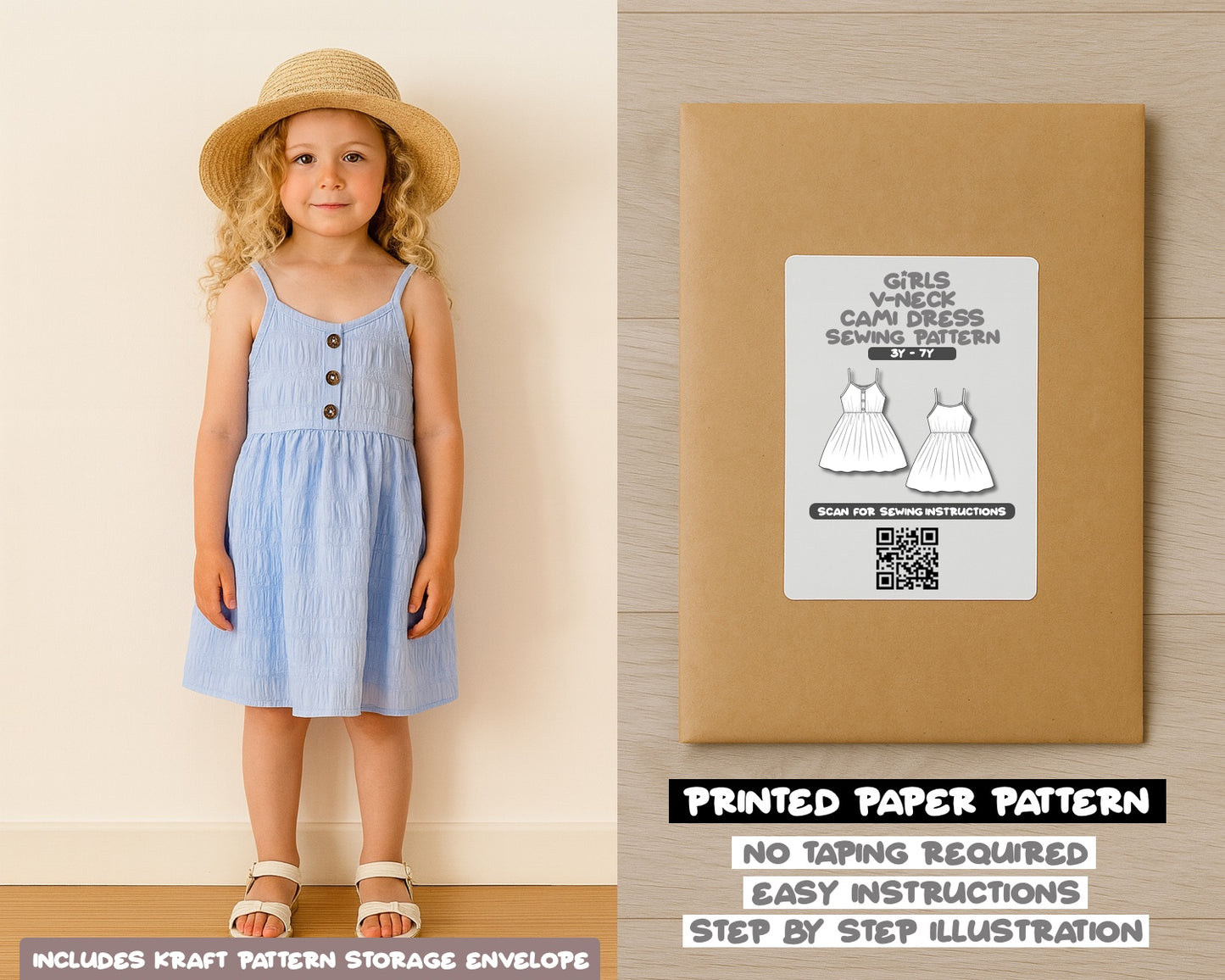 Girls V-Neck Spaghetti Strap Cami Dress Sewing Pattern