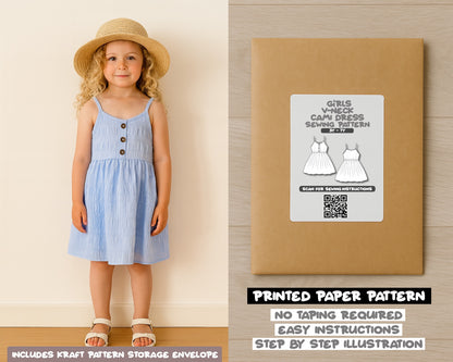 Girls V-Neck Spaghetti Strap Cami Dress Sewing Pattern