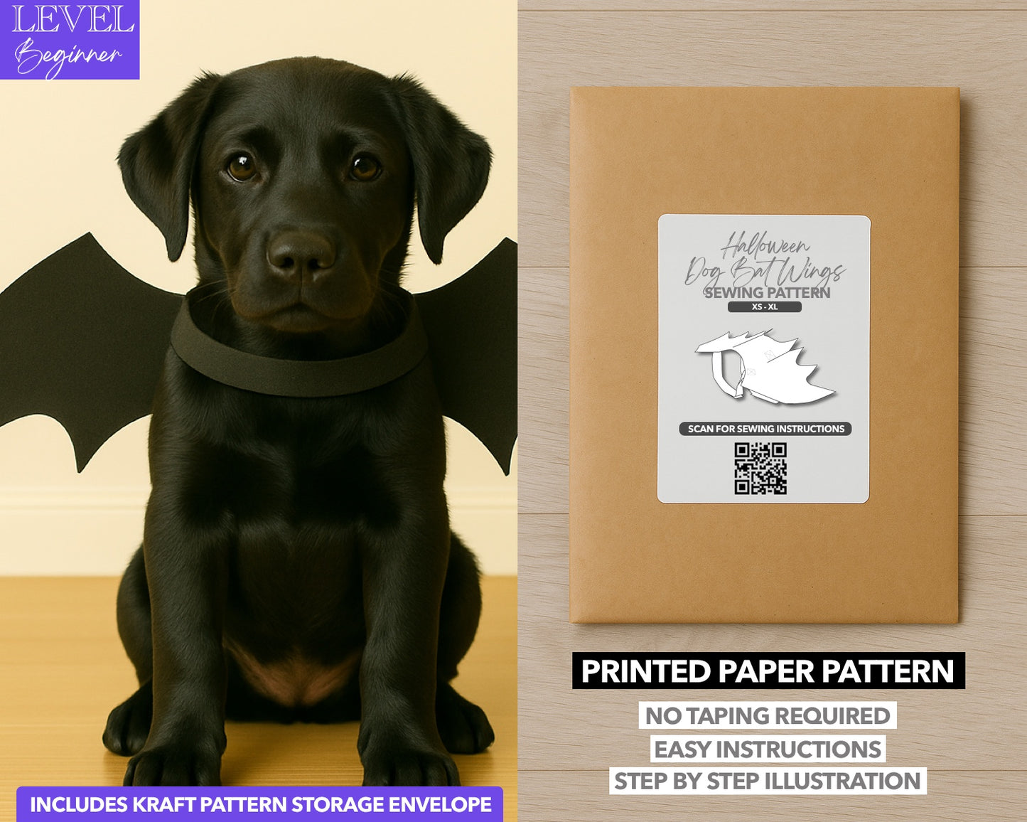 Halloween Dog Bat Wings printed sewing pattern with easy instructions and step by step illustrations.