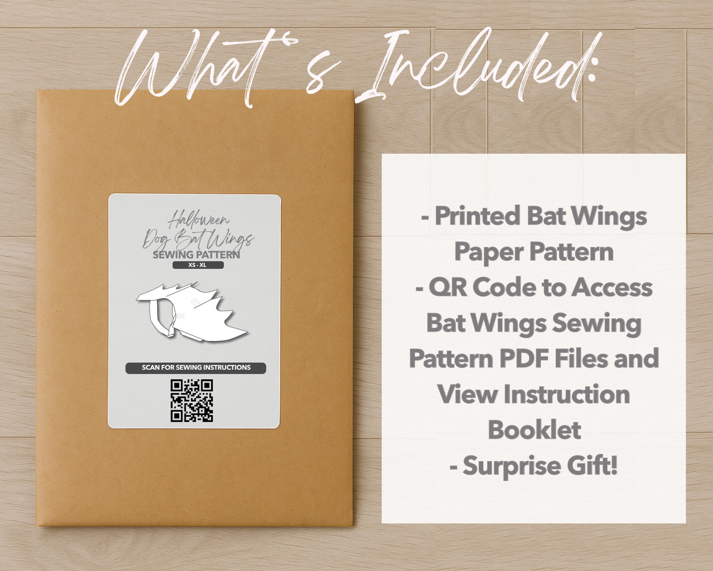 What is included with the printed Halloween Dog Bat Wings paper sewing pattern