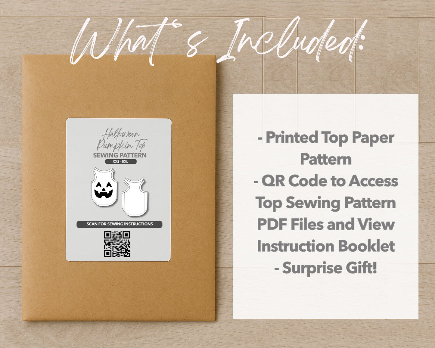 What is included with the printed Halloween Dog Pumpkin Top paper sewing pattern