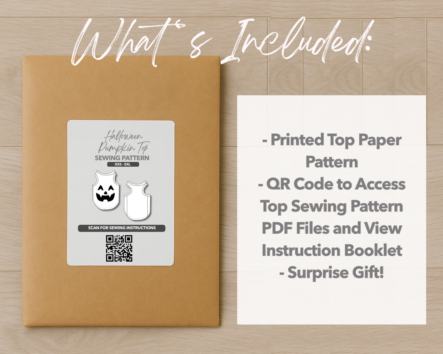 What is included with the printed Halloween Dog Pumpkin Top paper sewing pattern