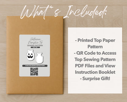 What is included with the printed Halloween Dog Pumpkin Top paper sewing pattern