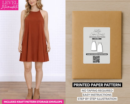 Halter Cami Dress printed sewing pattern with easy instructions and step by step illustrations.