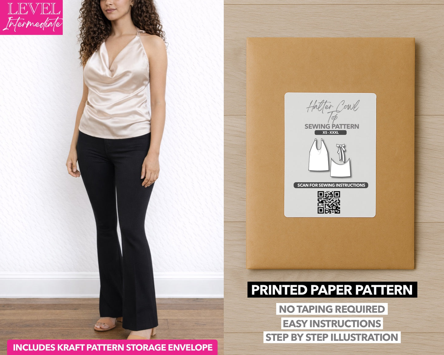 Halter Cowl Top printed sewing pattern with easy instructions and step by step illustrations.