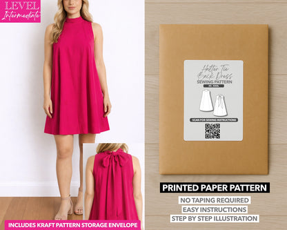 Halter Tie Back Dress printed sewing pattern with easy instructions and step by step illustrations.