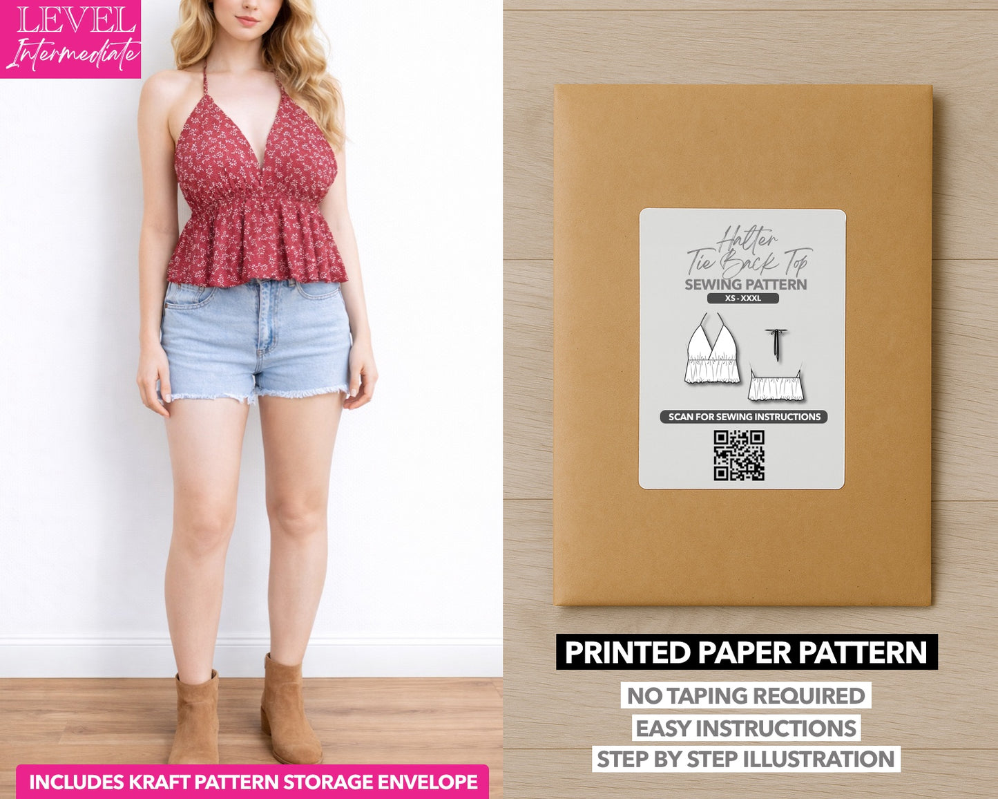 Halter Tie Back Top printed sewing pattern with easy instructions and step by step illustrations.
