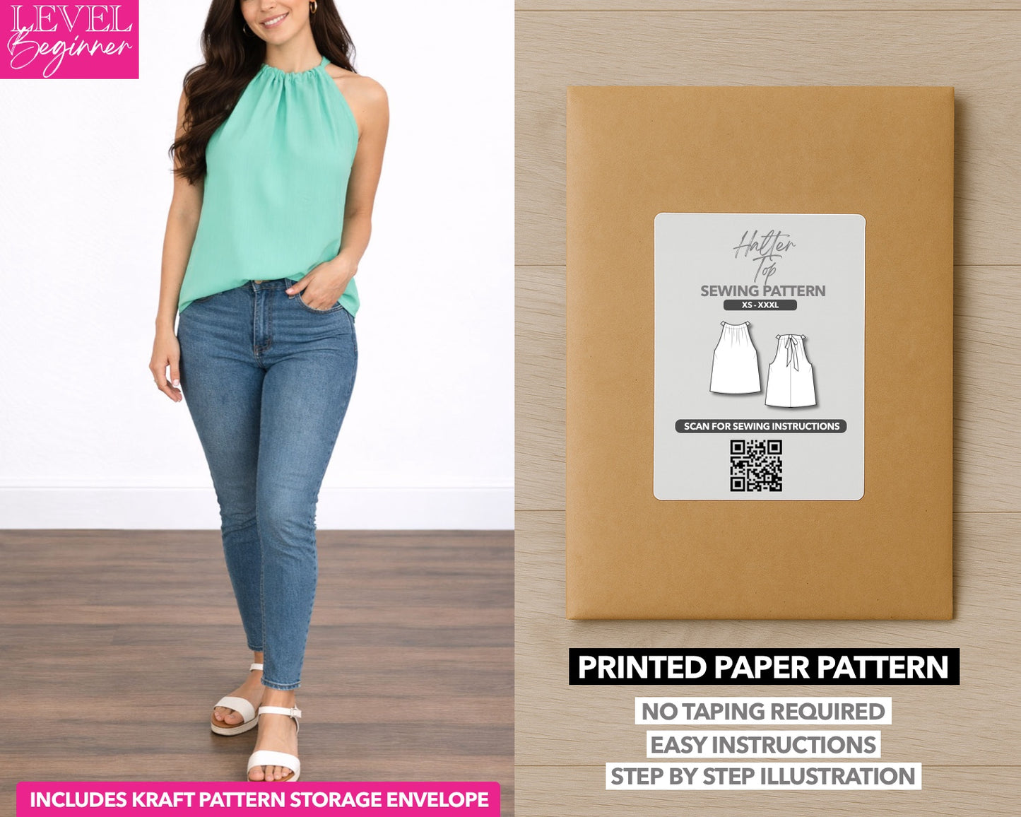 Halter Top printed sewing pattern with easy instructions and step by step illustrations.