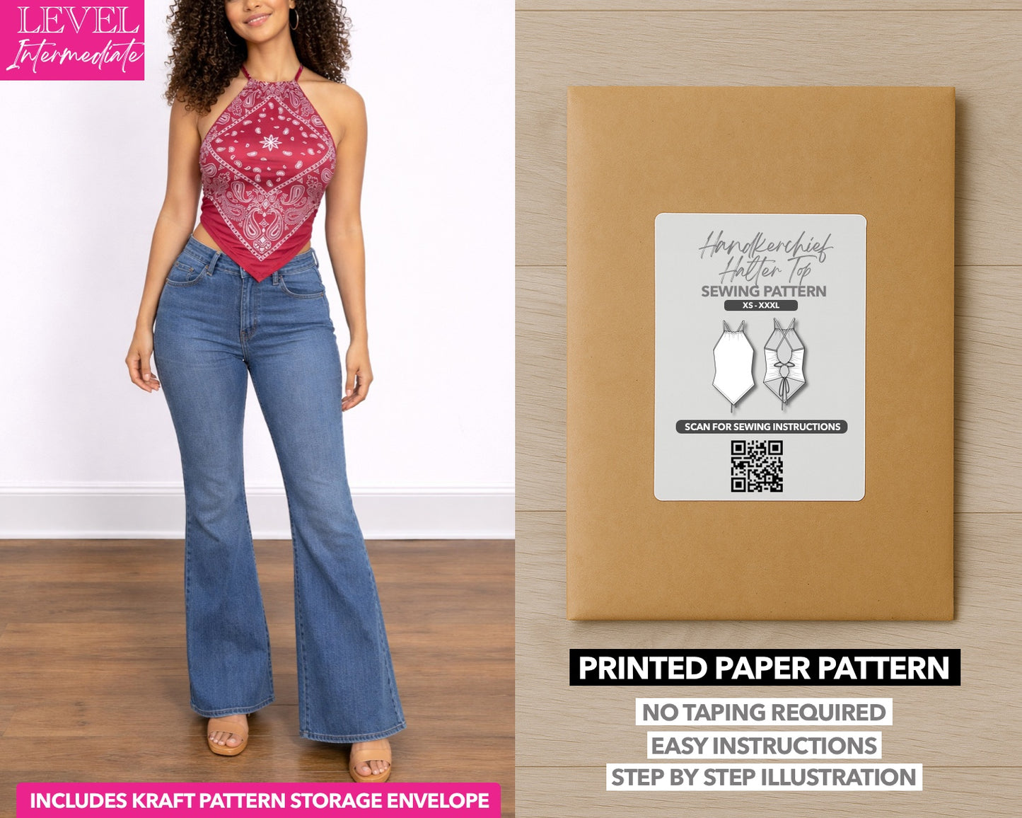 Handkerchief Halter Top printed sewing pattern with easy instructions and step by step illustrations.