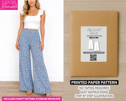 High Waist Pants printed sewing pattern with easy instructions and step by step illustrations.
