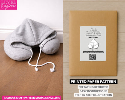 Hoodie Travel Pillow printed sewing pattern with easy instructions and step by step illustrations.