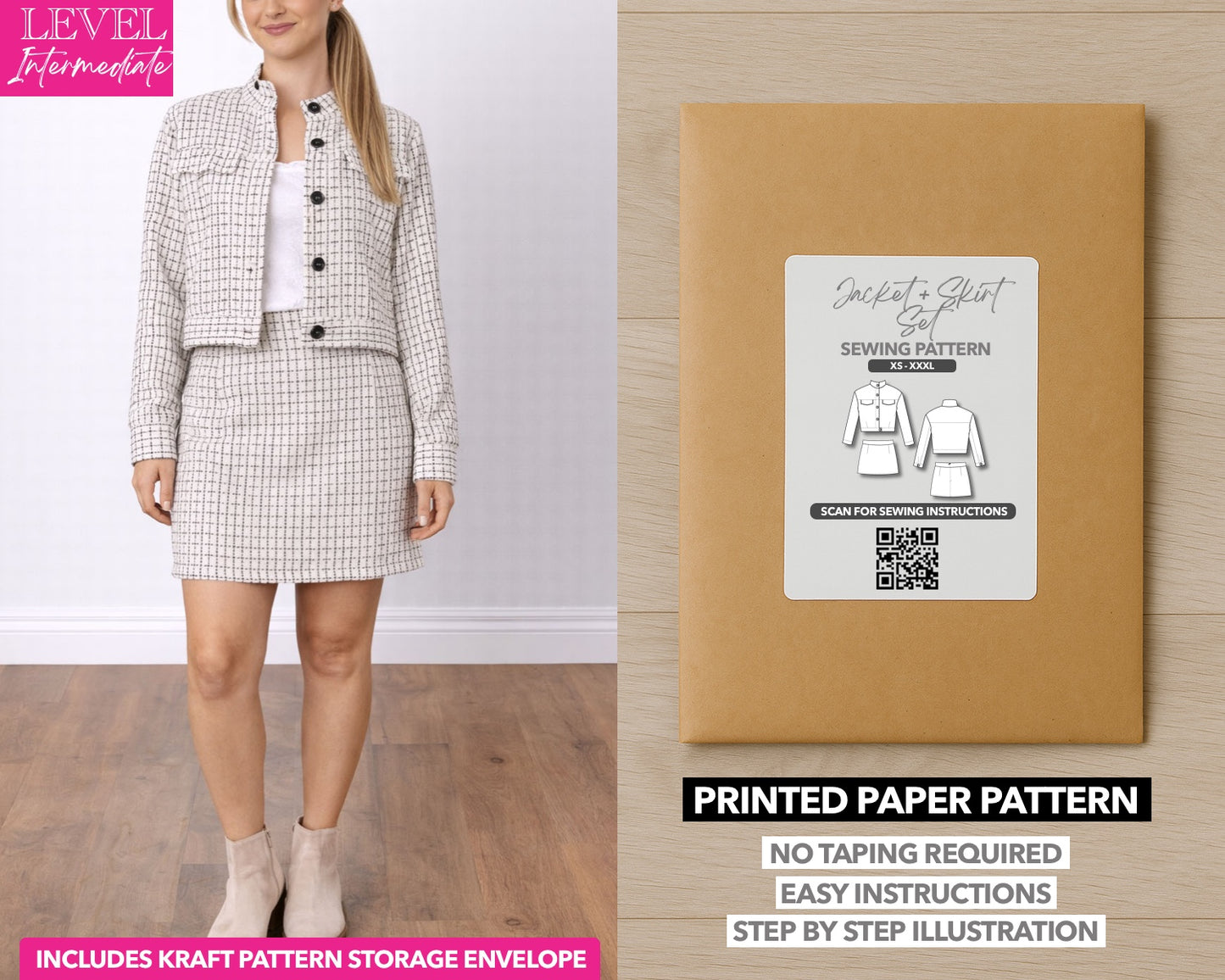 Jacket and Skirt Set printed sewing pattern with easy instructions and step by step illustrations.