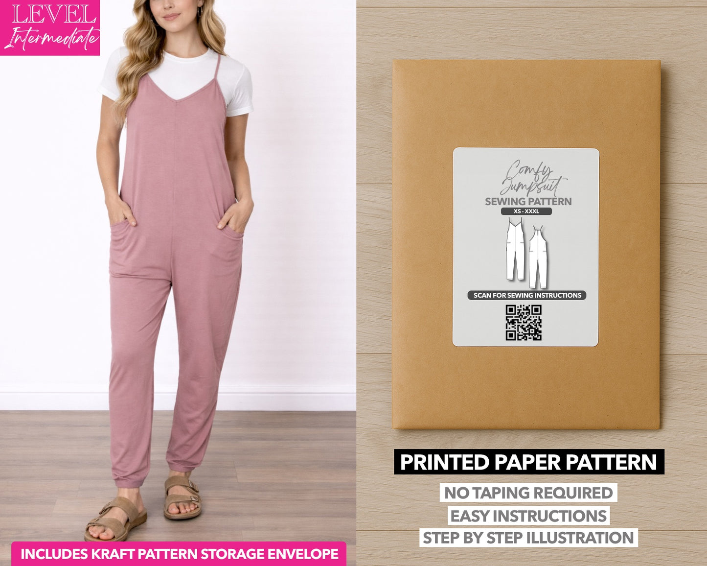 Knit Cami Jumpsuit printed sewing pattern with easy instructions and step by step illustrations.