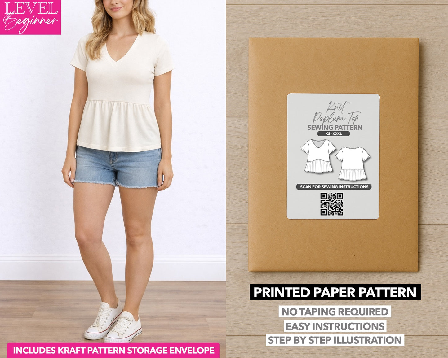 Knit Peplum Top printed sewing pattern with easy instructions and step by step illustrations.