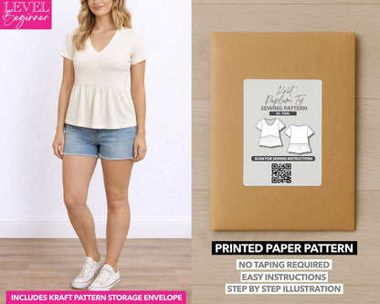 Knit Peplum Top printed sewing pattern with easy instructions and step by step illustrations.